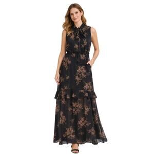Who What Wear Tiered Ruffle Maxi Dress M Boho Floral Cherry Blossom Sleeveless